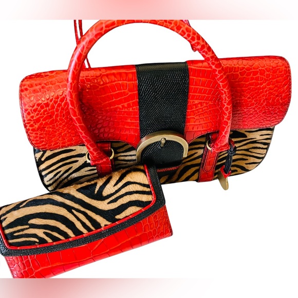 Brahmin Bags Brahmin Matching Bagwallet Tiger Red Melbourne Embossed Croc Blk Lizard Leather